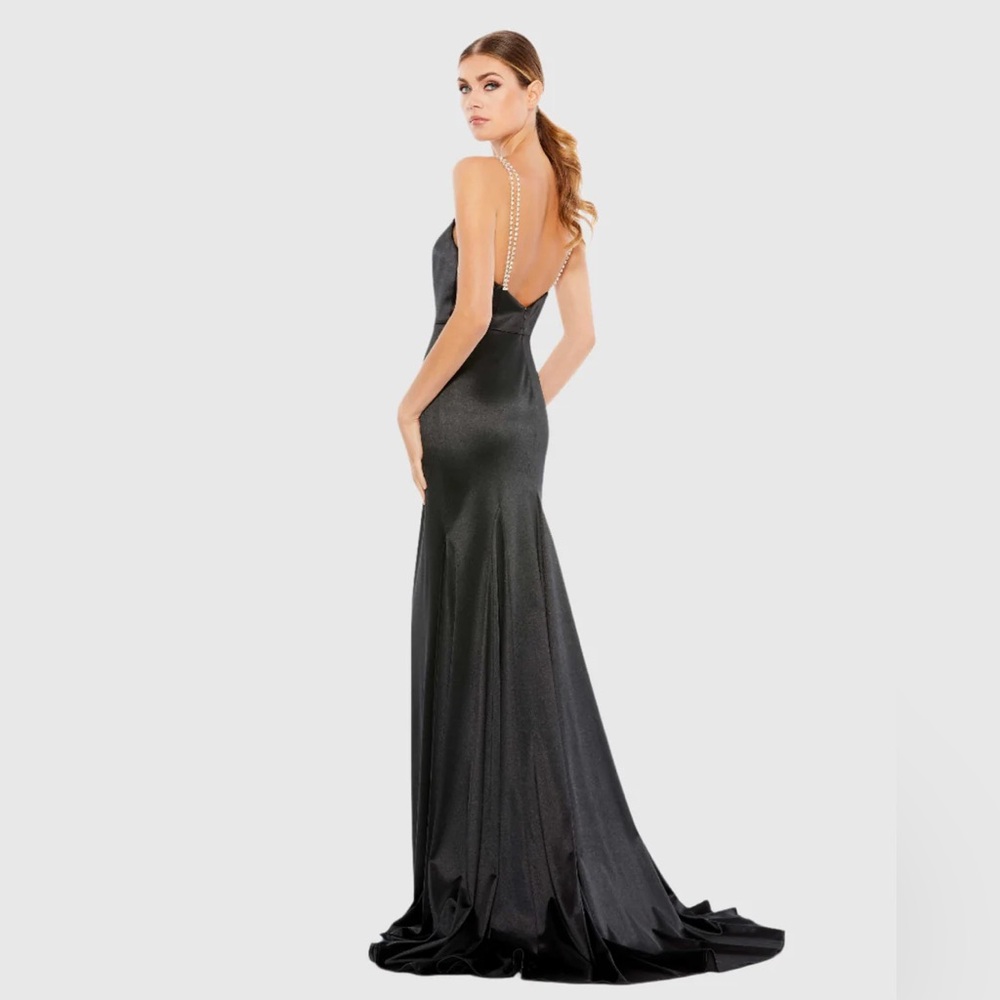 NWT MAC DUGGAL CHARMEUSE RHINESTONE STRAP TRUMPET GOWN 12428 BLACK - Picture 3 of 4